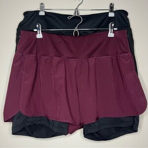 Lot of 2 Athletic Pockets Workout Atheleisure Shorts in Maroon and Black